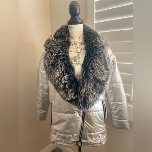 NWOT Metallic silver jacket with fur collar